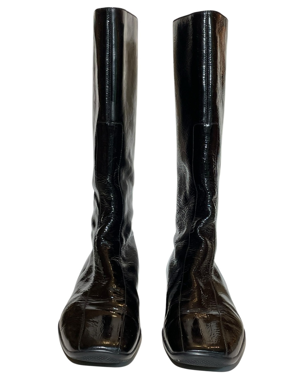Prada Black Patent Tall Full Back Zip Low Heel Boots Womens Size 39 EU - Picture 5 of 16